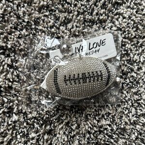 Silver Rhinestone Football Keychain